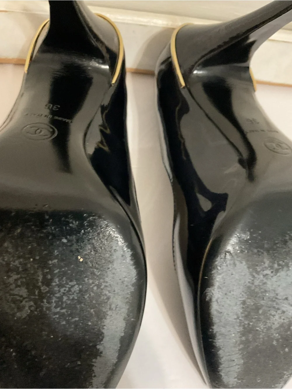 CHANEL glossy patent